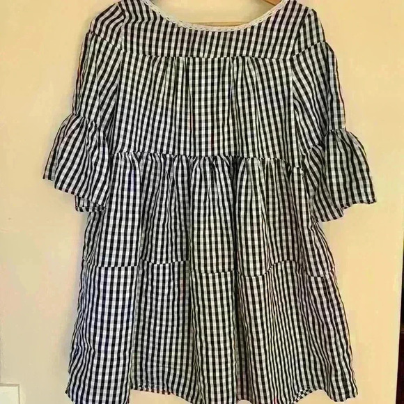 No brand | Gingham mid length sleeve dress with tassels & lace size o/s - Picture 1 of 3